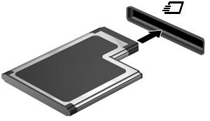 Älä siirrä tai kuljeta tietokonetta, kun ExpressCard-kortti on käytössä. ExpressCard-korttipaikkaan on ehkä asetettu suojus. Irrota suojus seuraavasti: 1. Vapauta suojus (1) painamalla sitä. 2.