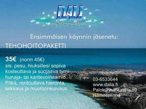 Yhdistyksen jäsenkortilla saa 10 % alennuksen kaikista normaalihintaisista palveluista ja tuotteista sekä ensikäynnillä alla olevan tehohoitopaketin.