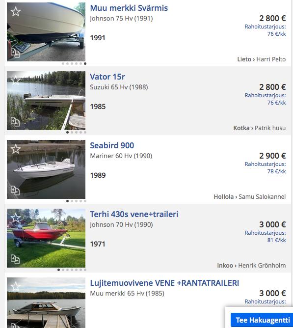 Halpoja ja kalliita veneitä,