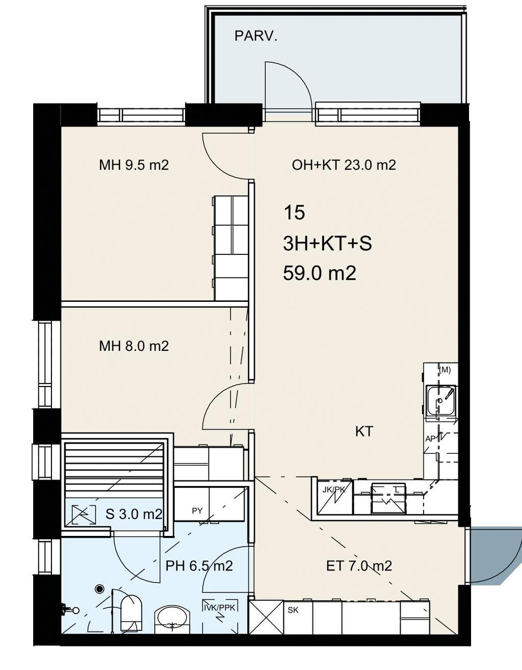 3h + kt + s 59m²