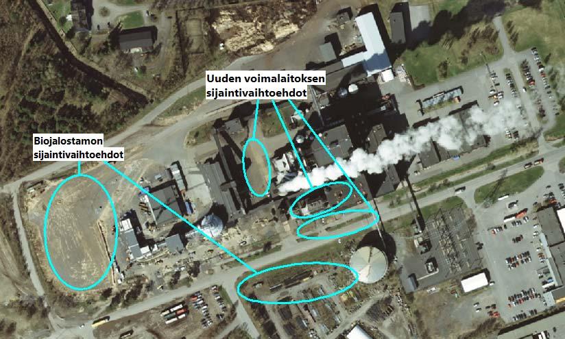 13 Kuva 2. Uuden yhteistuotantovoimalaitoksen ja biojalostamon mahdolliset sijaintipaikat Toppilan voimalaitosalueella. Ilmakuva Maanmittauslaitos, avoimien aineistojen tiedostopalvelu 10/2013.