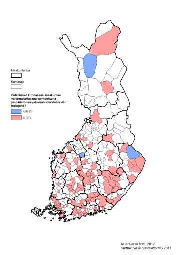 Kuntien halukkuus siirtää ympäristönsuojeluviranomaisen tehtävät