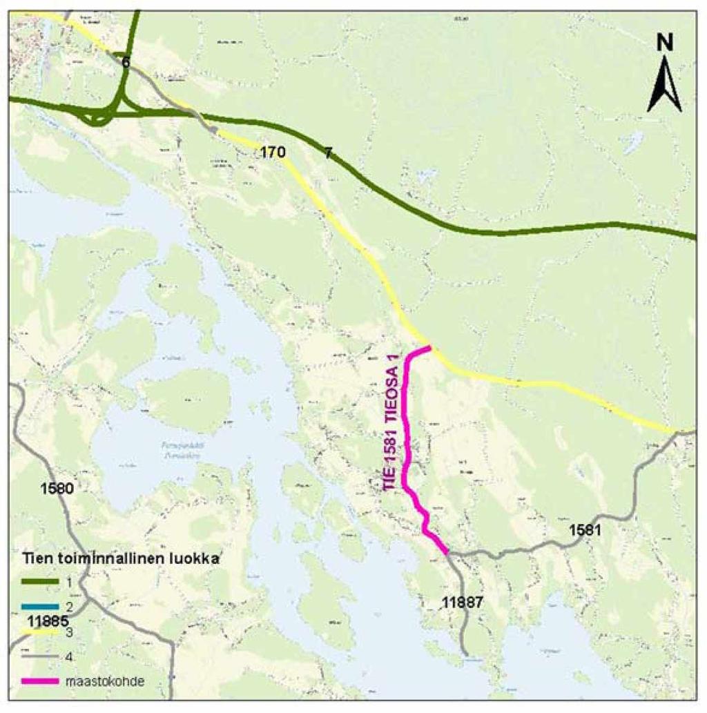 41 Maantie 1581, tieosa 1, suunta 1, kaista 1 Liikenne: KVL: 874 ajon/vrk, KVLRAS: 46 ajon/vrk (5%), KVLYHD: 9 ajon/vrk Kuva 37.