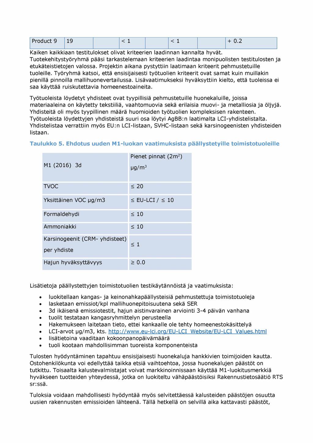 Product 9 19 < 1 < 1 + 0.2 Kaiken kaikkiaan testitu okset olivat kriteerien laadinnan kannalta hyvät.