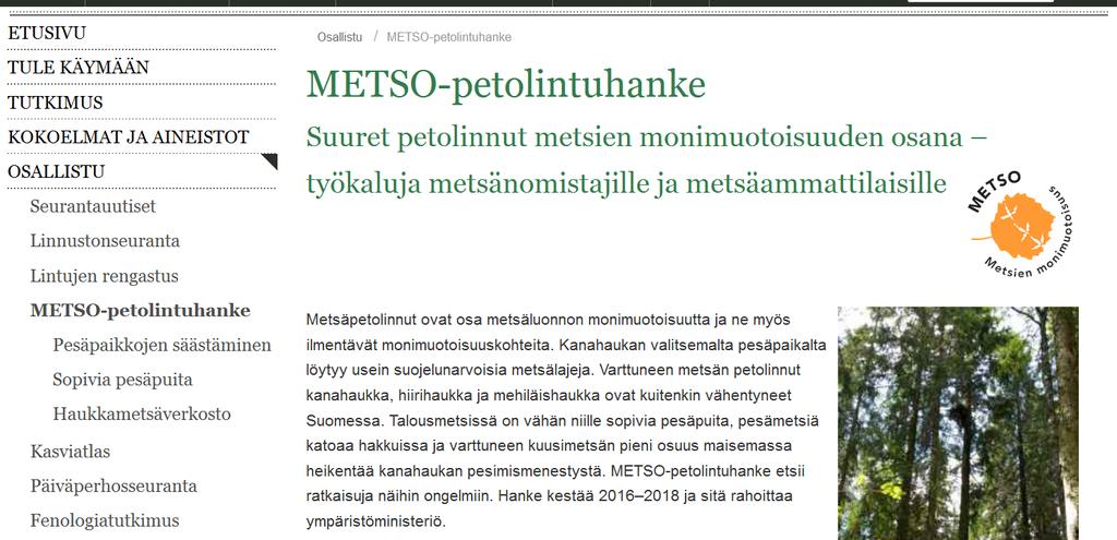 METSO-petolintuhanke, toteutus Hankkeen