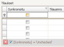 Ei synkronoitu -suodatus. Valitse synkronoitavat tilaukset ja napsauta Synkronoi-nappia.