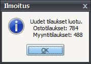 painettuna. Jo synkronoituja tilauksia ei voi uudelleen synkronoida. Synkronointi antaa ilmoituksen uusista tilauksista.