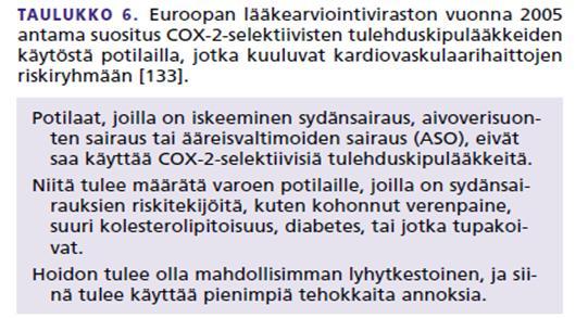 COX-2 esto ja kardiovaskulaarihaitat? - Käänteinen ASA-vaikutus? - Munuaisvaikutukset RR-nousu?