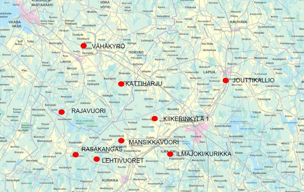 FCG SUUNNITTELU JA TEKNIIKKA OY OAS 8 (12) Kuva 5 Suunnittelualueen sijainti suhteessa lähialueen hankkeisiin. 4.7 YVA-menettely Kattiharjun tuulivoimapuiston YVA-menettely käynnistyi 2013.