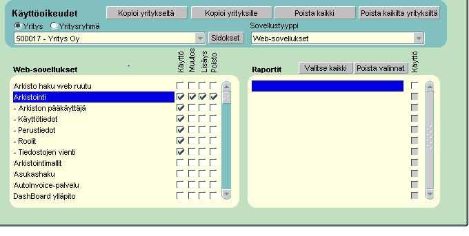 käyttöoikeus myös uuteen kirjanpidon raporttiin Liitetietotositteet Liitetietotositteet ja mahdollisuus lisätä liitteitä arkistoon - 1.