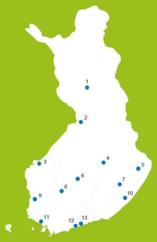 Toimipisteet YTHS toimii kaikissa Suomen yliopisto- ja korkeakoulukaupungeissa. Toimipisteiden yhteystiedot, aukioloajat sekä ajanvarausnumerot löytyvät sivulta yths.fi. www.yths.fi 1. Rovaniemi 2.