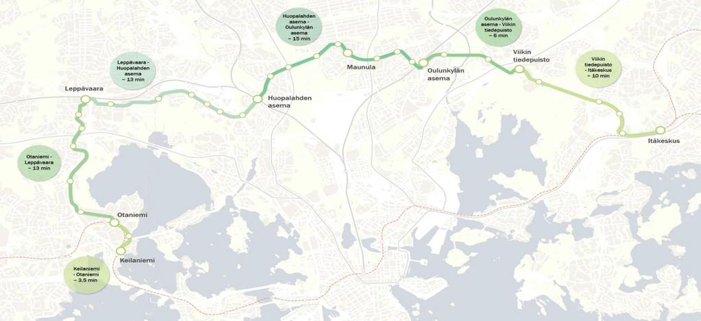 Raide-Jokeri parantaa poikittaisyhteyksiä Itäkeskuksen ja Keilaniemen välinen poikittainen pikaraitiolinja Noin 25 km pitkä linja 33