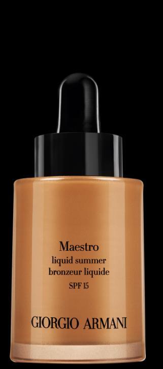 Nestemäinen MAESTRO LIQUID SUMMER -aurinkopuuteri ja FLUID SHEER -korostusvoide edustavat Giorgio Armani Beautyn näkemystä luonnollista tervettä hehkua antavista