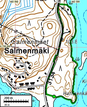 4 Tutkimusalueen rajaus on vihreällä. Havaittu raivausröykkiö vihreällä pallolla kyseessä ei ole muinaisjäännös (ks. teksti s. 6).