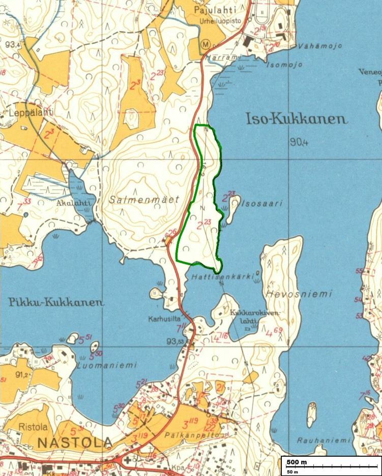 Tutkimusalue punaisen rajauksen sisällä.