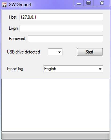 Hitsaustietojen tallentaminen USB-tikulle 5.16.3 Hitsaustietojen siirtäminen USB-tikulta Xnet:iin Käynnistä ohjelma XWDImport.exe. - Ohjelman aloitusnäyttö avautuu.