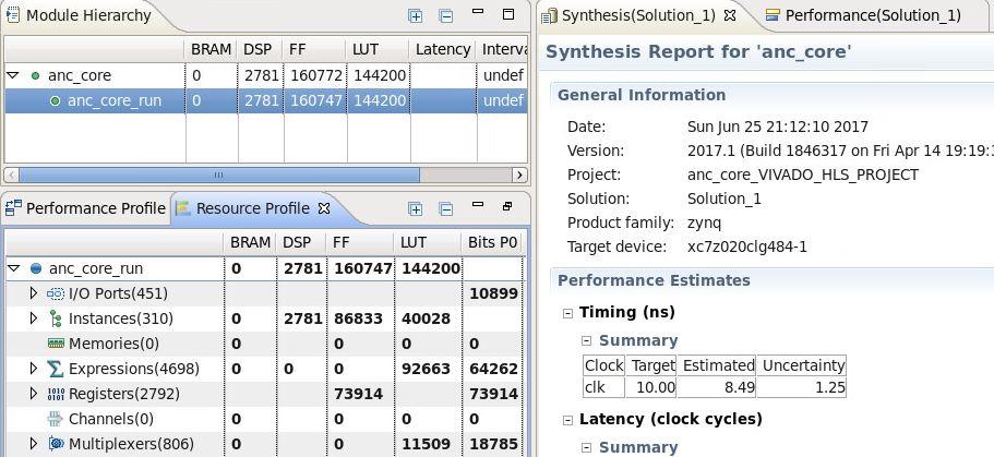 Xilinx Vivado HLS -synteesi Voit syntetisoida suunnitelman Xilinx Vivado HLS:llä suorittamalla alla näkyvän komennon. Voit määritellä kohde-fpga-piirin tiedostossa input/0_setup_design.tcl.