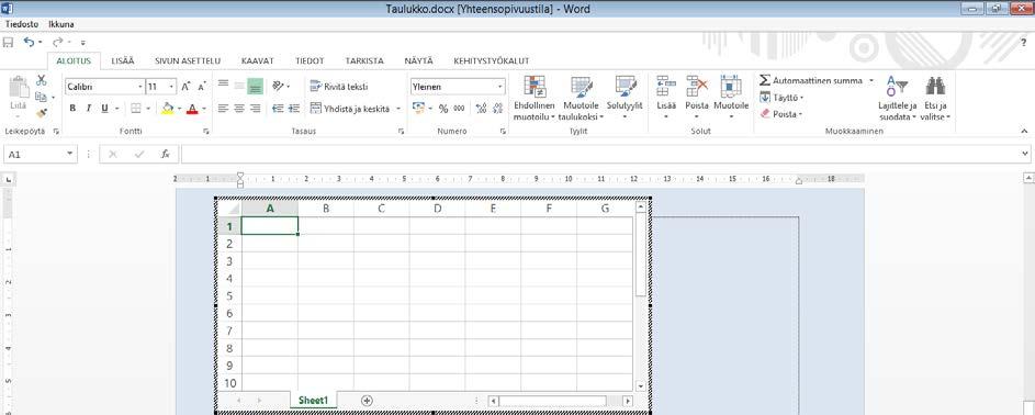 Laskentataulukon luominen! Harjoitustiedostot: Taulukko.docx Kaikki hiemankin vaativampi laskenta kannattaa tehdä Wordiin upotetussa Excel-taulukossa tai Excelistä Wordiin linkitetyssä taulukossa.