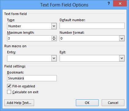 Tekstikentän (Text Field) luominen Tekstikenttä on solussa oleva kenttä, johon voit kirjoittaa tekstiä.