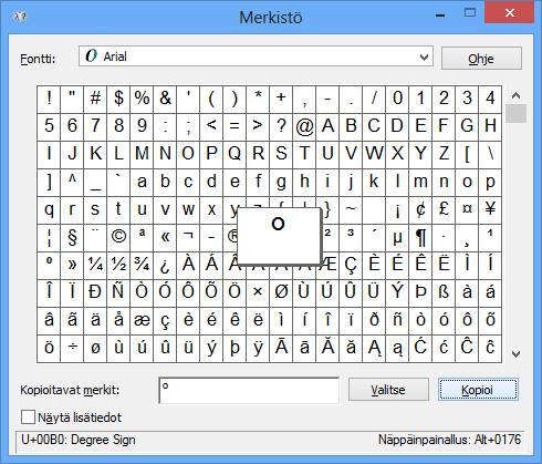 Merkistö (Character Map) Erikoismerkkejä löydät Windows-käyttöjärjestelmän Merkistö (Character Map) -apuohjelmasta.