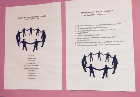 Johtamiseen liittyviä havaintoja 1. Johdon sitoutunut ja päättäväinen esiintyminen vahvuuksille rakennetun pedagogiikan puolesta mahdollistaa yhtenäisen etenemisen. 2.