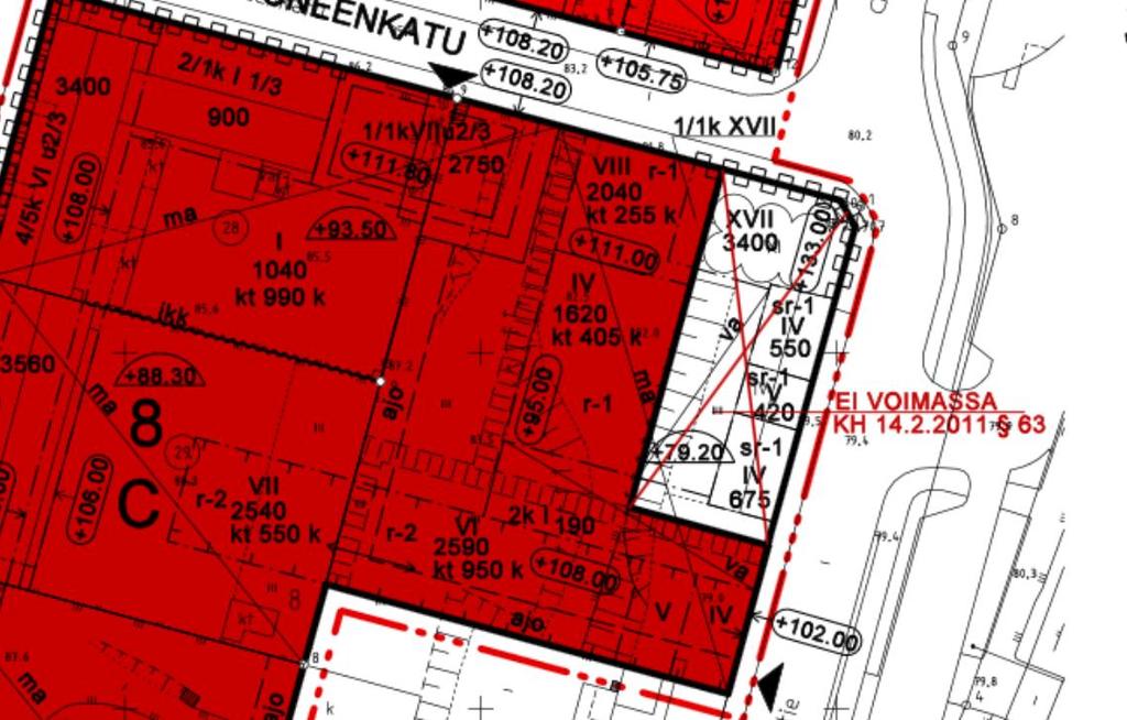 Suunniteltu 5400 k-m 2 palvelutalo ei ole totetutettavissa nykyisellä asemakaavalla rakennusalojen massoittelun vuoksi, vaan se vaatii poikkeusluvan.