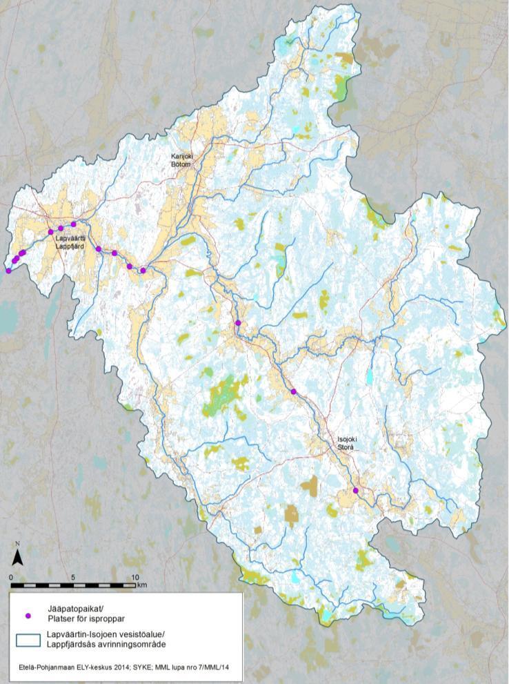 Taulukko 6. Hydrologinen havaintoverkko ja keskeiset vedenkorkeus- ja virtaama-asema Lapväärtin-Isojoen vesistöalueella (HYDRO-rekisteri 2015).