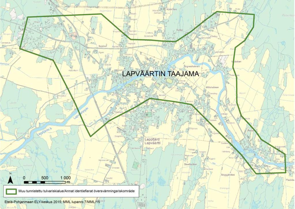 6.4 Vesistöalueen tulvariskialueet Lapväärtin-Isojoen vesistöalueelta ei ehdotettu vuonna 2011 päättyneessä tulvariskien alustavassa arvioinnissa tulvariskien hallinnasta annetun lain (620/2010)