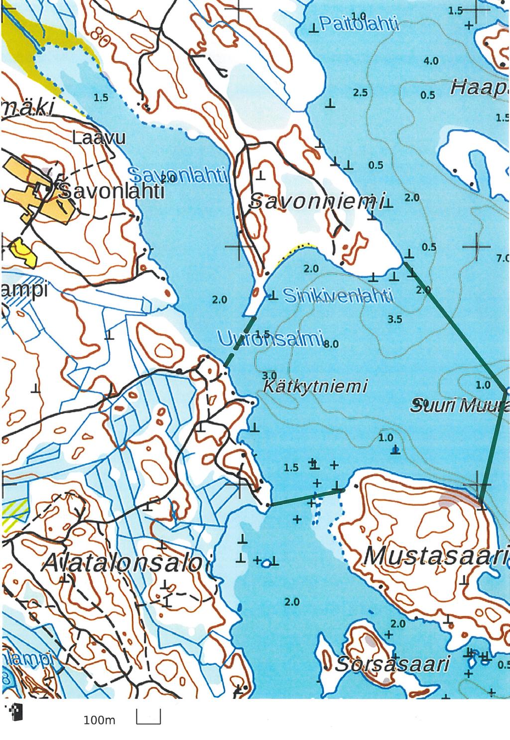 Kuva 1. Savonlahden ja sen edustan kalastorakenteen tutkimusalue 17.8.-16.9.216.