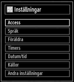 Konfiguration av din TV:s inställningar Ljudinställningar kan konfi gureras efter dina egna önskemål. Tryck på knappen MENU och välj inställningsikonen med knappen eller.