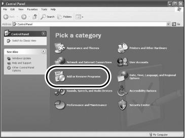 1 Valitse [start] - ([Settings] -) [Control Panel] - [Add or Remove Programs (Applications)] tai