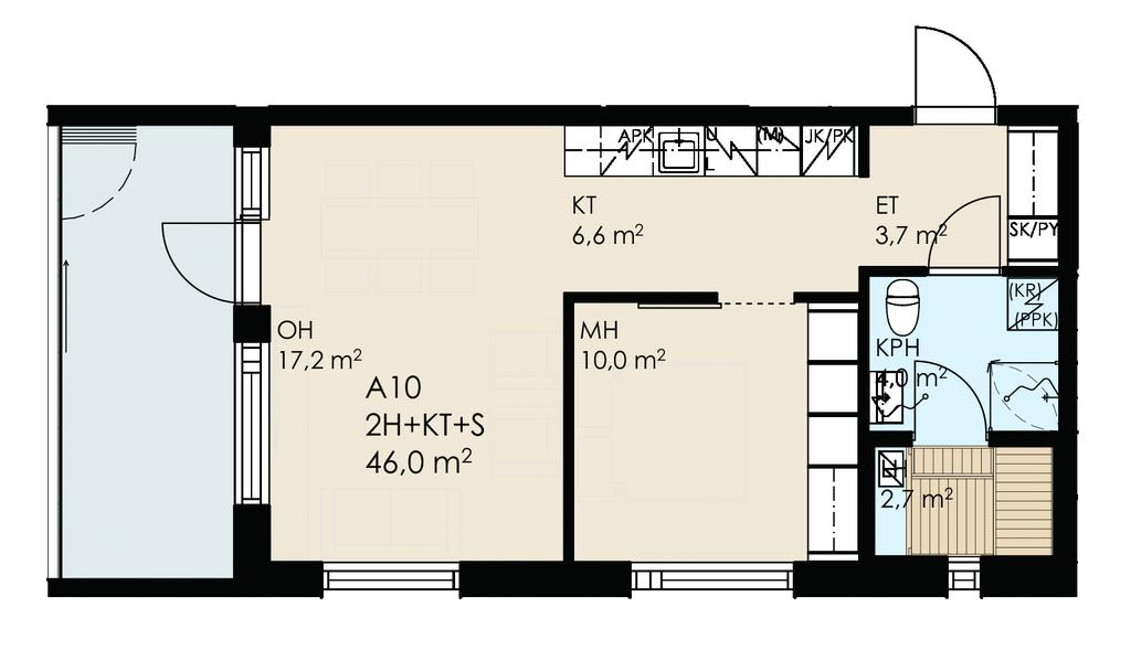 2h + kt + s 46m² A10 2. kerros A20 3.