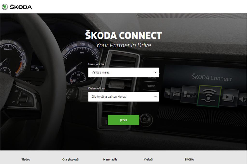 Connect Portal ŠKODA CONNECT verkkopalvelujen käyttö edellyttää, että käyttäjä ja auto on rekisteröity etukäteen Connect Portal - verkkosivustolla ja