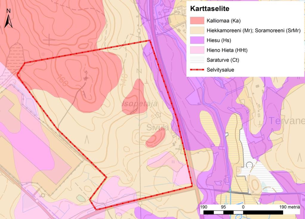 FCG SUUNNITTELU JA TEKNIIKKA OY 18.11.2016 Luonto- ja maisemaselvit ys 3 (17) 3.2 Maisema Kuva 2. Selvitysalueiden maaperäolosuhteet (GTK 2016).