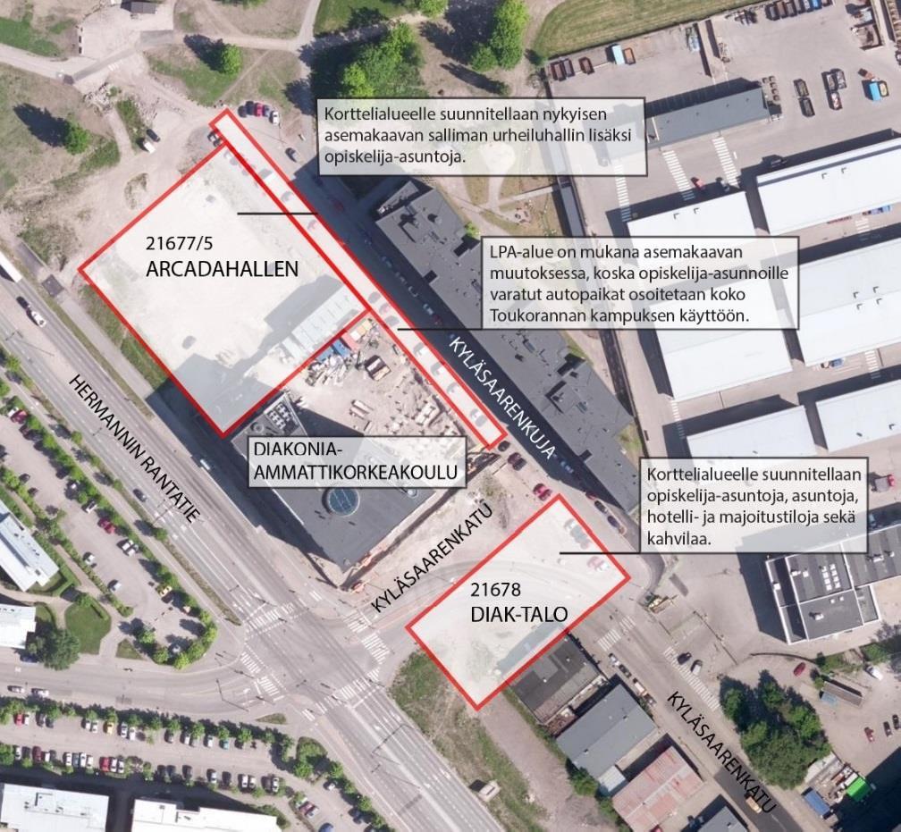 5 (23) Nykyisessä asemakaavassa Arcadahallenin tontille (21677/5) saa rakentaa urheiluhallin ja liikuntatiloja.