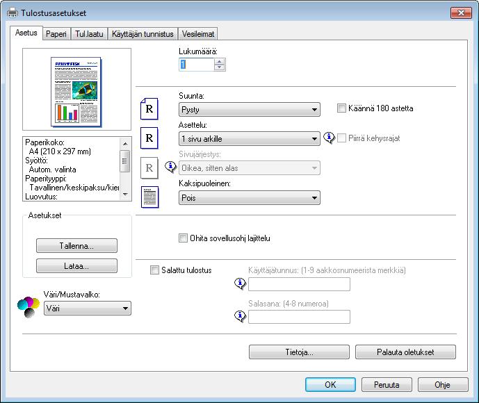 3. Asiakirjojen tulostaminen Tulostuksen perustoiminnot Tässä käsitellään tulostamisen perustoimintoja. Esimerkin käyttöjärjestelmä on Windows 7.