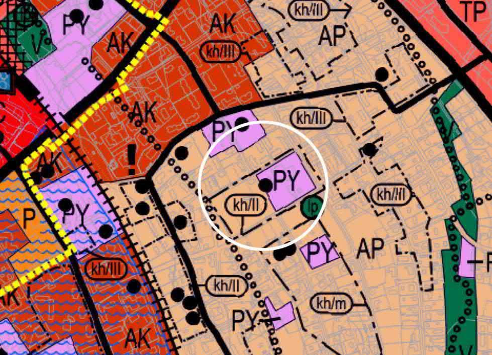 Kuva 5. Ote Järvenpään yleiskaavasta 2020 (kv 9.8.2004 64). Kaava-alueen likimääräinen sijainti ympyröity valkoisella.
