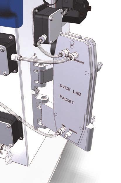 6.1.3 Asenna Kvick Lab-pakkaus ja pidike. 6 Ajon valmistelut 6.1 Suodattimen asennus 6.1.3 Asenna Kvick Lab-pakkaus ja pidike. Kvick Lab pakkauksen pidikkeen letkusto Alla mainittua suodattimen letkustoa voidaan käyttää Kvick Lab-pakkauksen ja pidikkeen ja ÄKTA flux s-laitteen kanssa.