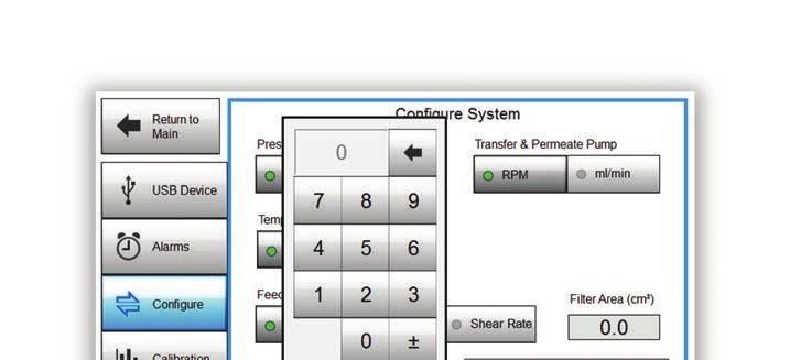 8 Settings 8.3 Configure System -näyttö Vaihe 5 Toimi Napauta Flow Rate (ml/min) -kenttää ja Shear Rate -kenttää asettaaksesi halutut arvot näytetyn näppäimistön avulla.