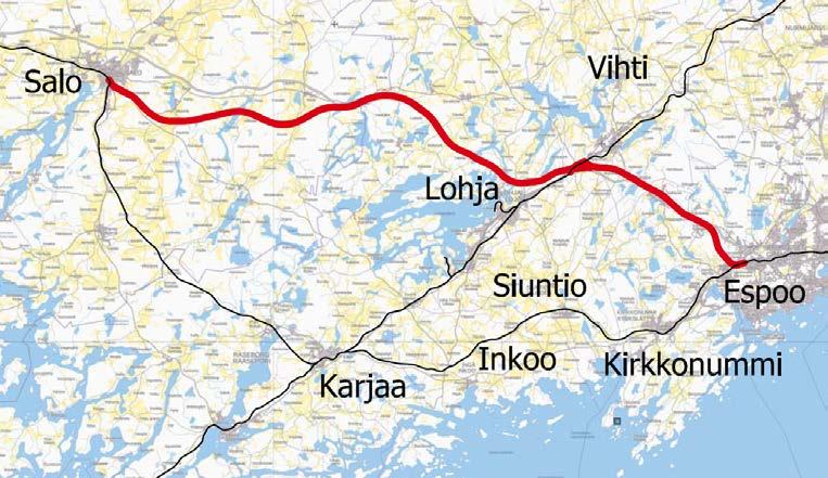 Espoo Salo oikorata, yleissuunnitelma Suunnittelu kolmessa maantieteellisessä osassa 1) Espoo Lohja EU-tuki Liittyminen Hyvinkää-Hanko rataan Lohjan asema (+ seisakevaraukset) 2)