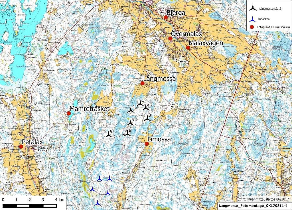 Sivu 11 / 17 Kuva 1. Kuvauspaikat ja voimaloiden sijoitussuunnitelma. 3 Lähteet Etha Wind Oy (2016). 03-Photomontages-CGAT150623-2-Rev2.