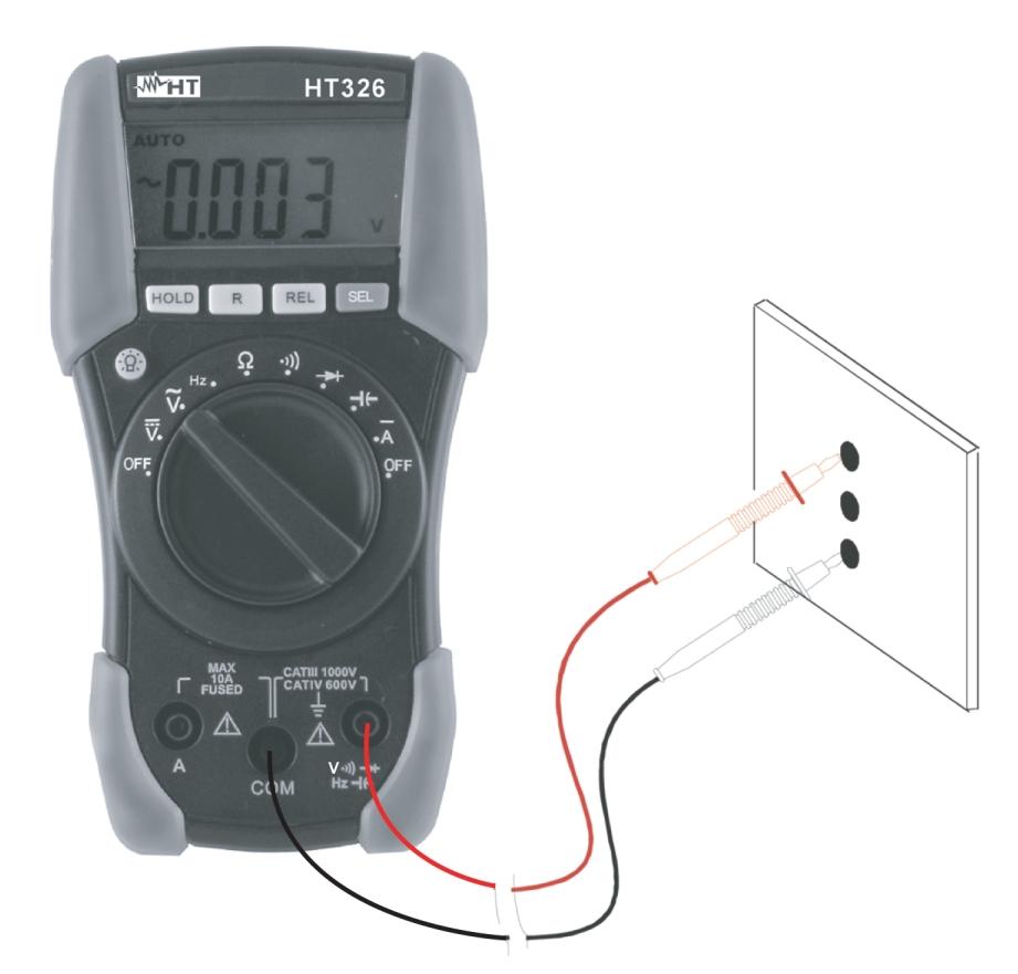 4.3.2. Vaihtojännitteen mittaus Suurin sallittu vaihtojännite on 600 V. Älä yritä mitata tätä suurempia jännitteitä. Ne saattavat aiheuttaa sähköiskun tai vahingoittaa testeriä.