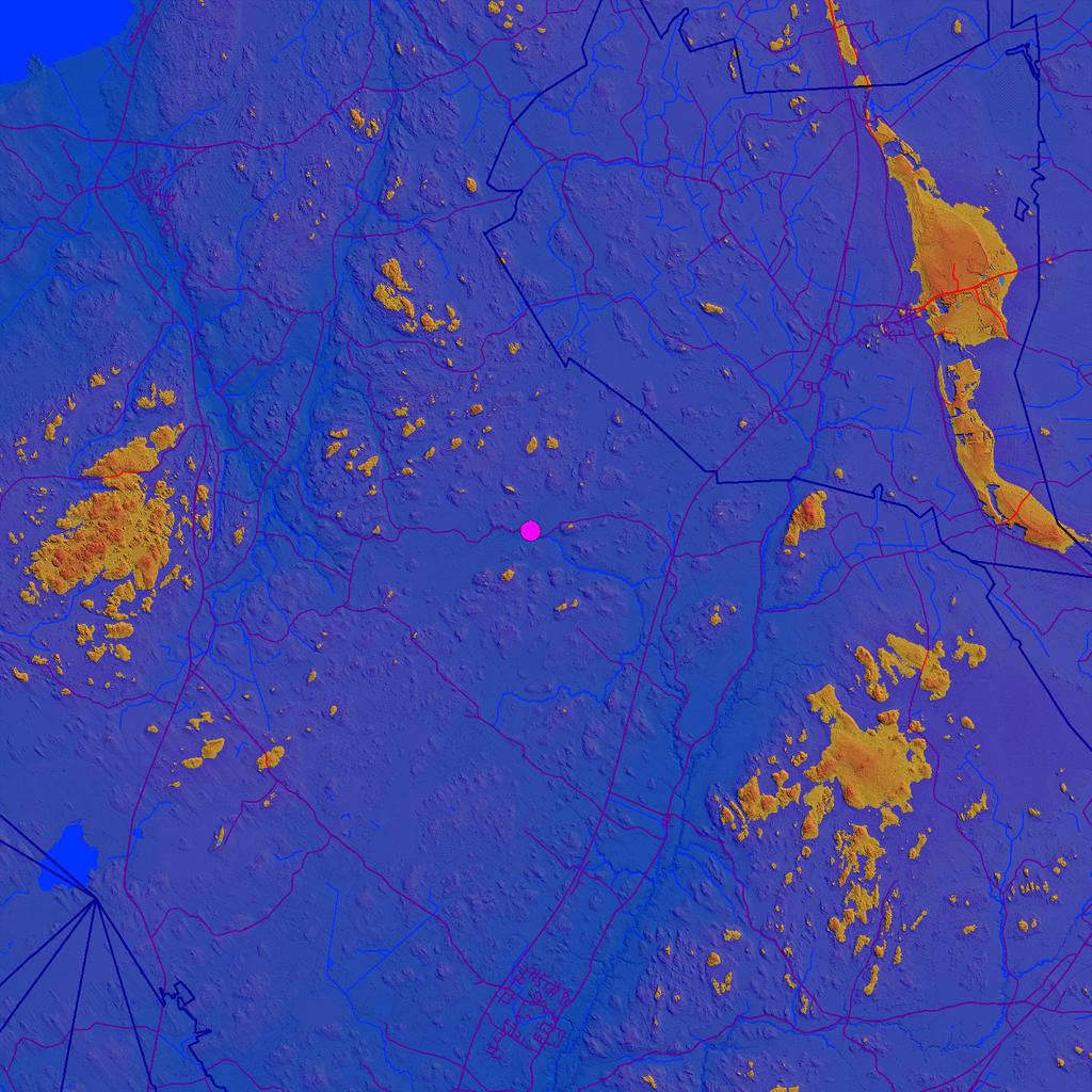 Liite 1.1 Liite 1.1. Khronoksen talon (vaaleanpunainen piste) ympäristö vuonna 7 600 eaa., jolloin veden pinta oli 90 m nykyistä korkeammalla (Vuorela et al. 2009).