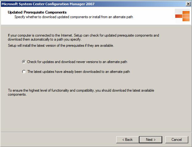 31 Updated Prerequisite Components -sivulla (kuva 8) määritetään, ladataanko esivaatimus-komponentit (prerequisite components) Microsoftin verkkopalvelusta.