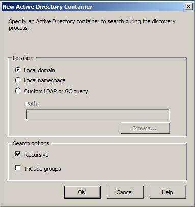 New Active Directory Container -laatikko (kuva 15).