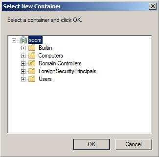 37 Kun painetaan OK, aukeaa Select New Container -laatikko (kuva 16), josta valitaan, mistä Active Directory -säilöstä resursseja etsitään.