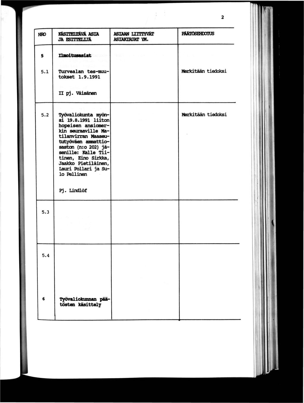 NRO KftSEClAV& ASA JA ESrnELL3Ä ASAAN nrmkr ASAKDUAT VM. PftftröSEHXTUS Ufflotusasat 5. Turvealan tes-muu' tokset.9.99 Merktään tedoks pj. Väsänen 5.2 V^vzO-cdcunta myöns 9.8.