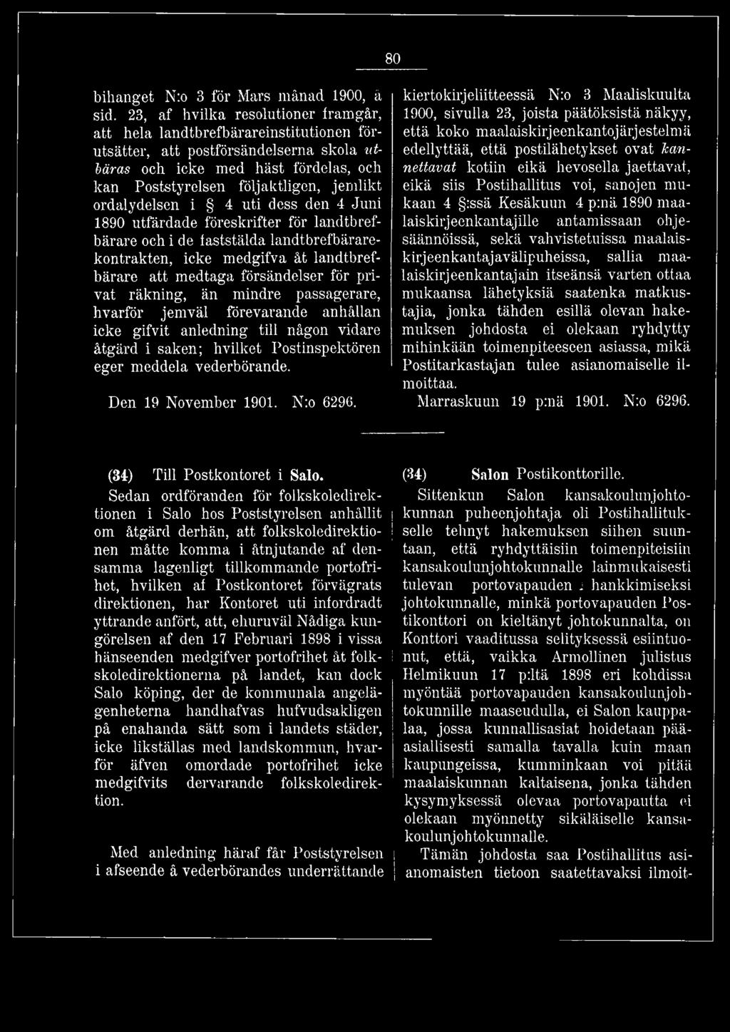 Den 19 November 1901. N:o 6296.