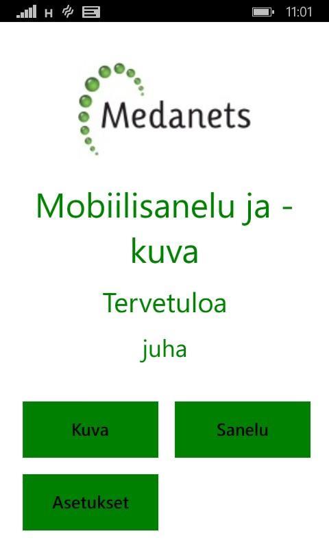 KUVA 1. Mobiilisanelun päävalikko Sanelusovelluksen käyttötarkoituksena on antaa lääkärille mahdollisuus tehdä saneluita missä tahansa ja milloin tahansa.