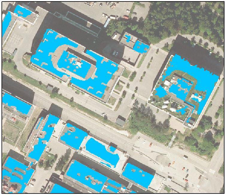 Aurinkosähköpotentiaali koko pk-seudulle (2/2) Aurinkopaneeleille soveltuva ala, shapefile ja tiff Riittävästi säteilyä (>850 kwh/m 2 /v) Yhtenäinen pinta-ala yli 5 m 2 Etäisyys yli 0,5 m